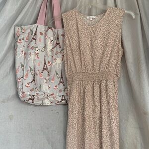 Persaya Pink Floral Smocked-Waist Casual Dress